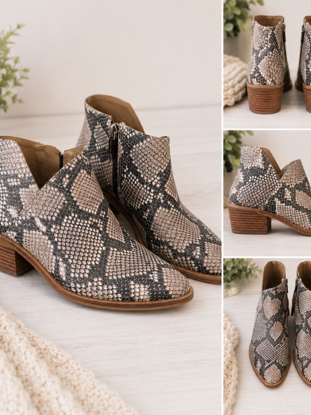 Vince Camuto Arendara Snake Print Leather Ankle Booties Size 8 Western Boho